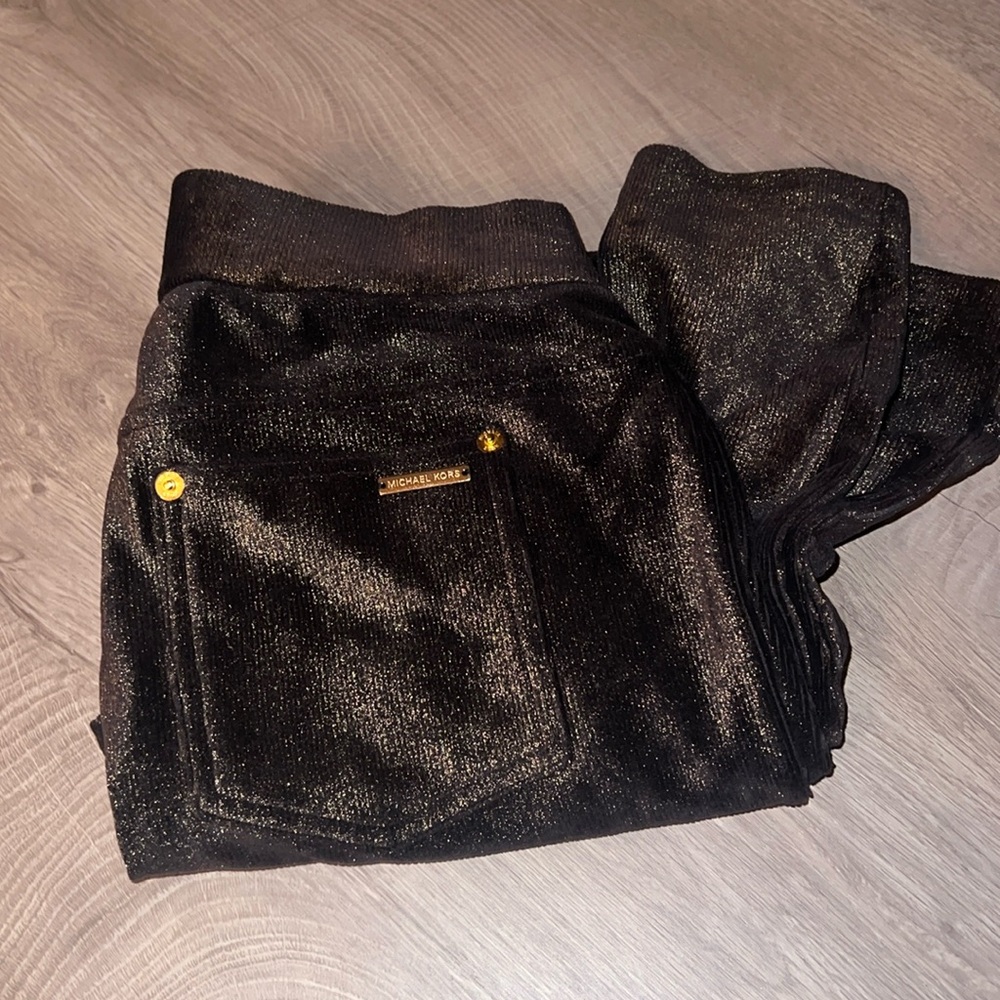 Michael Kors black and gold stretch corduroy leggings